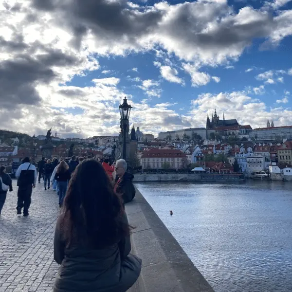 Professional Prague private tour guide showing architectural details