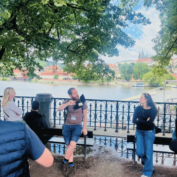 Small family enjoying customized Prague private tour in Old Town